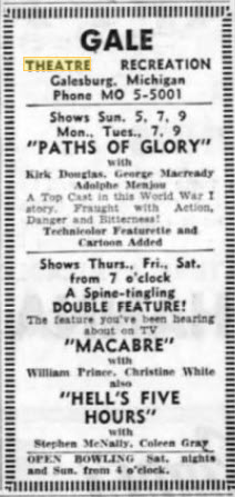 Gale Theatre - 04 May 1958 Ad